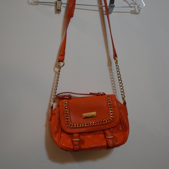 BCBG Paris Orange Gold Shoulder Crossbody Purse Small Soft Faux Leather 10.5'x8' - Picture 6 of 8
